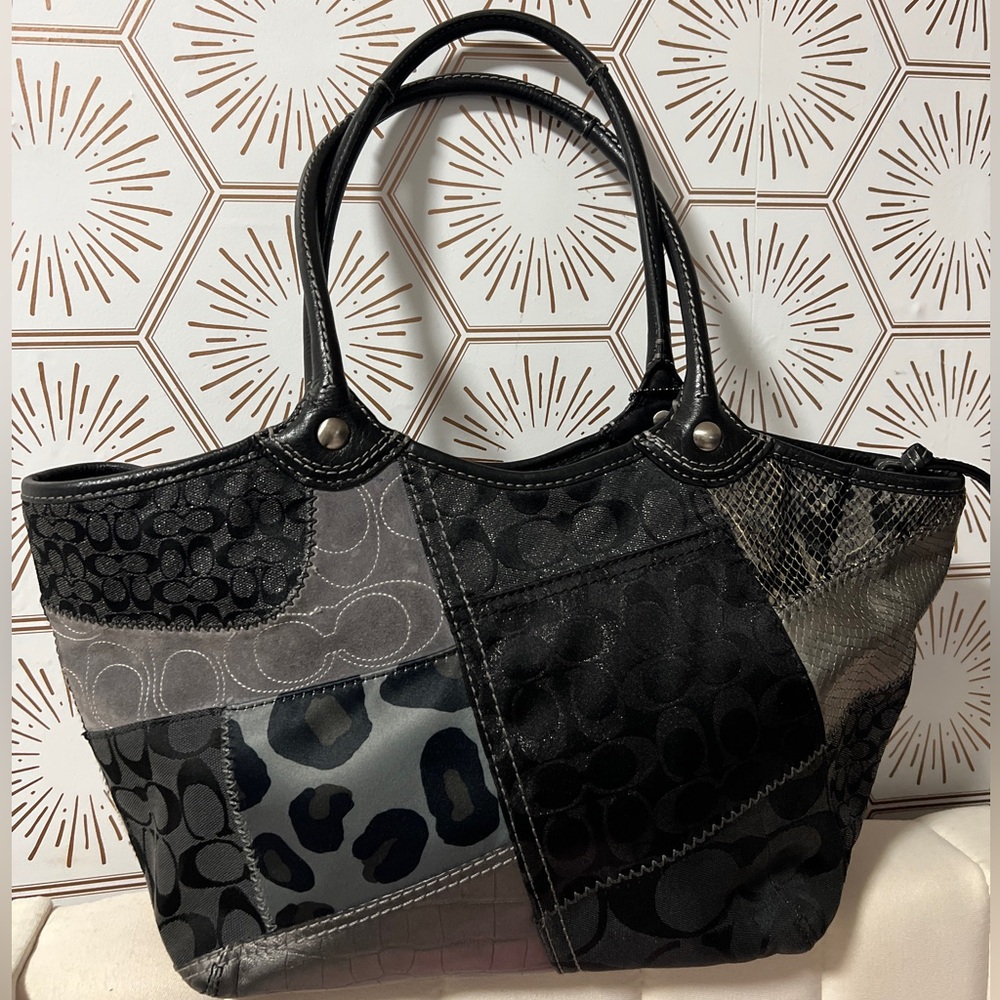 Coach Black and Gray Patchwork Tote